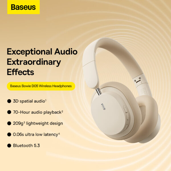 Baseus Bowie D05 Wireless Headphones Creamy-white - Image 5