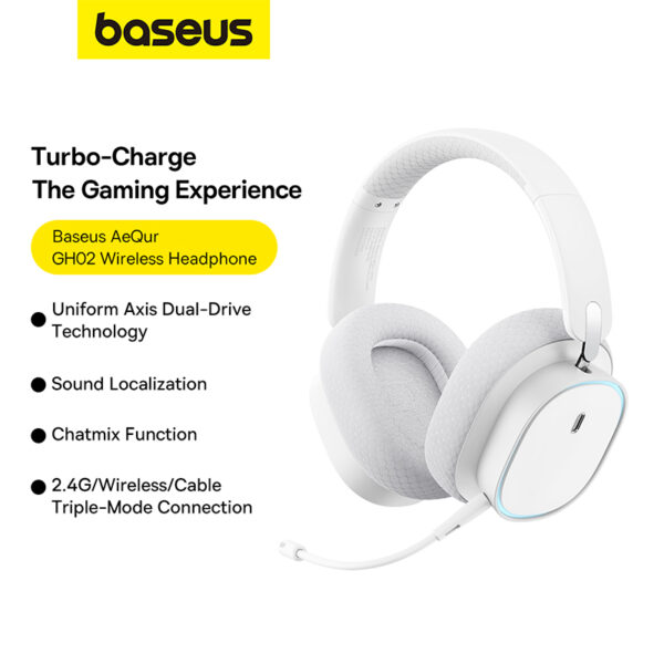 Baseus AeQur GH02 Gaming Wireless Headphones Moon White - Image 5