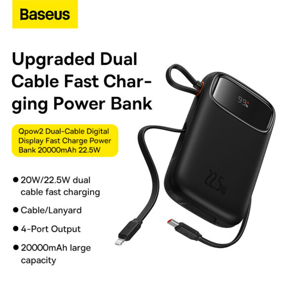 OS-Baseus Qpow Pro+ Digital Display Fast Charge Power Bank 20000mAh 22.5W Type-C Edition Cluster Black - Image 5