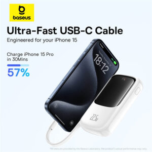 OS-Baseus Qpow Pro+ Digital Display Fast Charge Power Bank 10000mAh 22.5W Type-C Edition Cluster Moon White