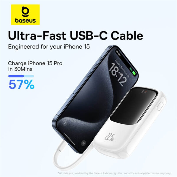 OS-Baseus Qpow Pro+ Digital Display Fast Charge Power Bank 10000mAh 22.5W Type-C Edition Cluster Moon White