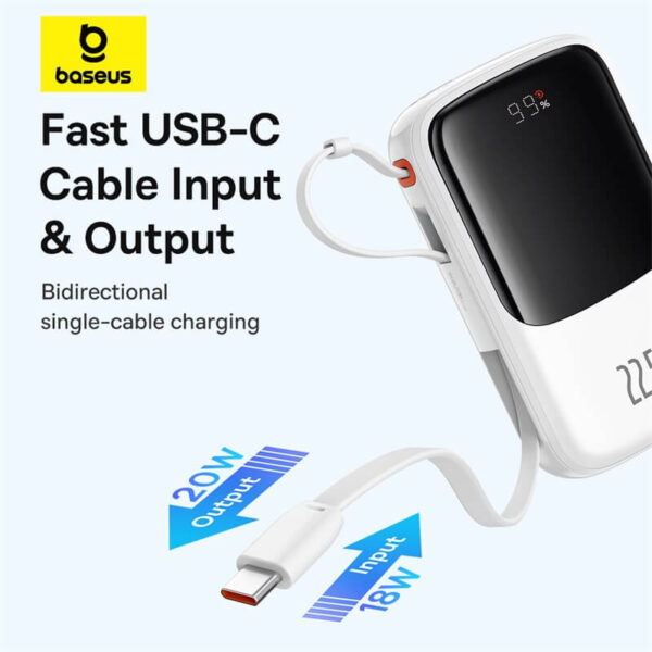 OS-Baseus Qpow Pro+ Digital Display Fast Charge Power Bank 20000mAh 22.5W Type-C Edition Moon White - Image 3