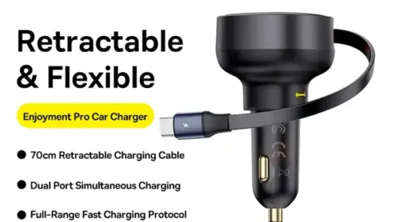 Baseus Car Charger C+Retractable Type-C Cable 60W